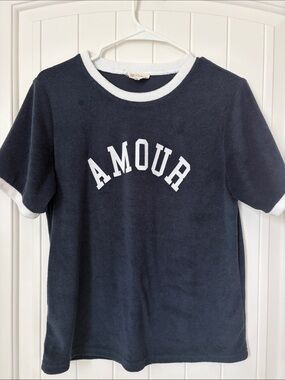 AMOUR Navy Short-Sleeve Terry Tee with White Trim